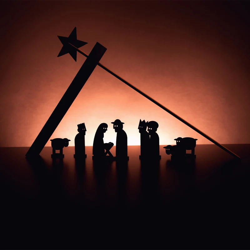 Moderne Holzkrippe ‘Einfach Weihnachten’ | 10-teilig | Eiche furniert | zum Zusammenstecken | Made in Germany