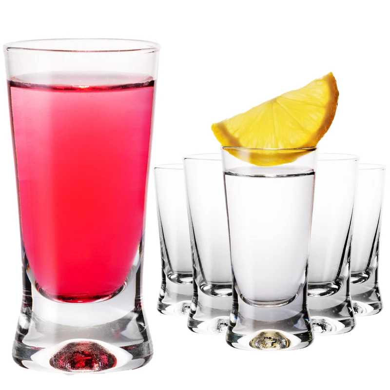 PLATINUX Shotgläser 50ml 5cl X-Form Set 6-Teilig Pinnchen aus Glas Serie "CrossLine" Spülmaschinenfest