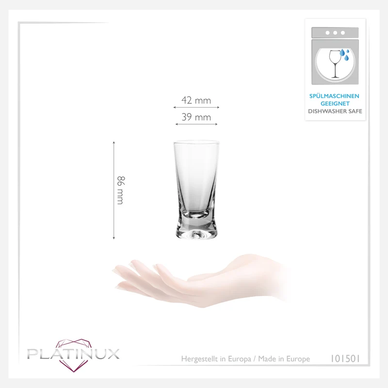 PLATINUX Shotgläser 50ml 5cl X-Form Set 6-Teilig Pinnchen aus Glas Serie "CrossLine" Spülmaschinenfest