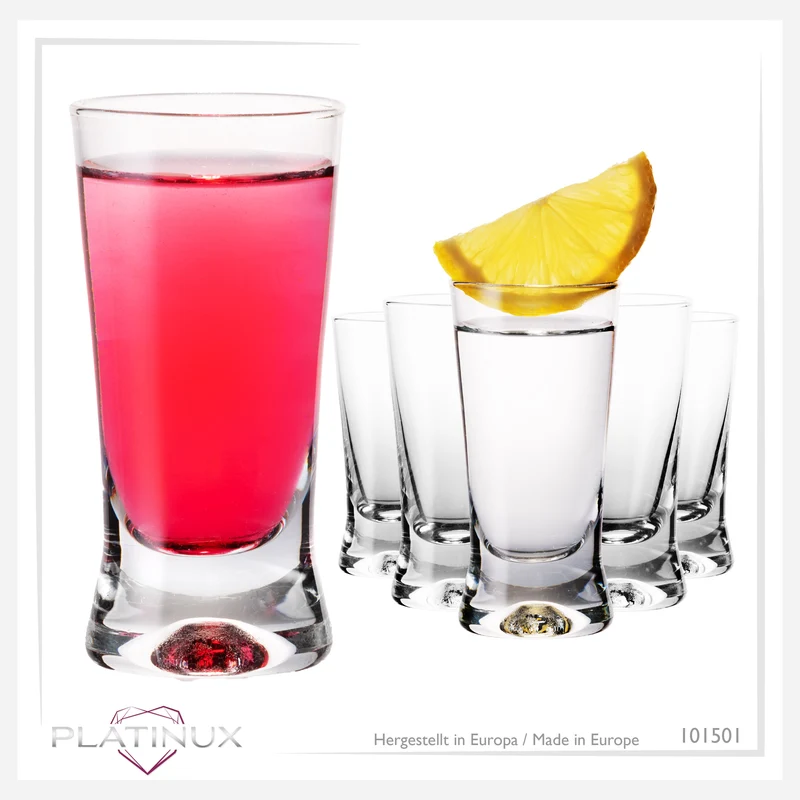 PLATINUX Shotgläser 50ml 5cl X-Form Set 6-Teilig Pinnchen aus Glas Serie "CrossLine" Spülmaschinenfest