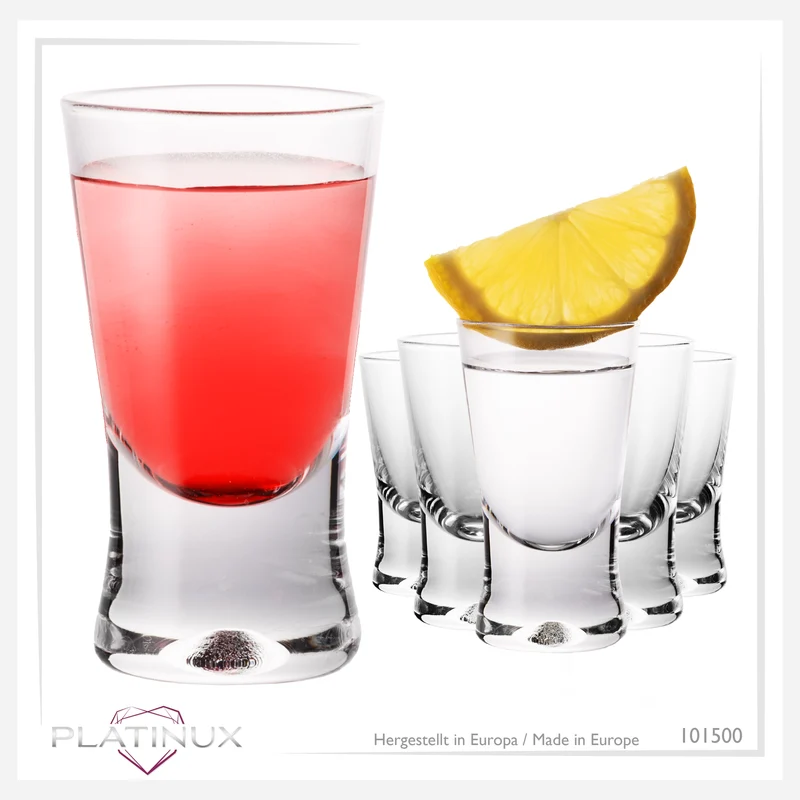 PLATINUX Shotgläser 25ml 2,5cl X-Form Set 6-Teilig Pinnchen aus Glas Serie "CrossLine" Spülmaschinenfest