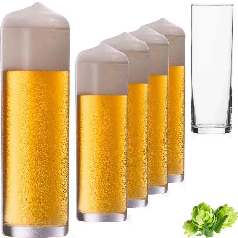 PLATINUX Hohe Biergläser 200ml (max. 240ml) Set 6-Teilig Bierstangen aus Glas Kölschglas
