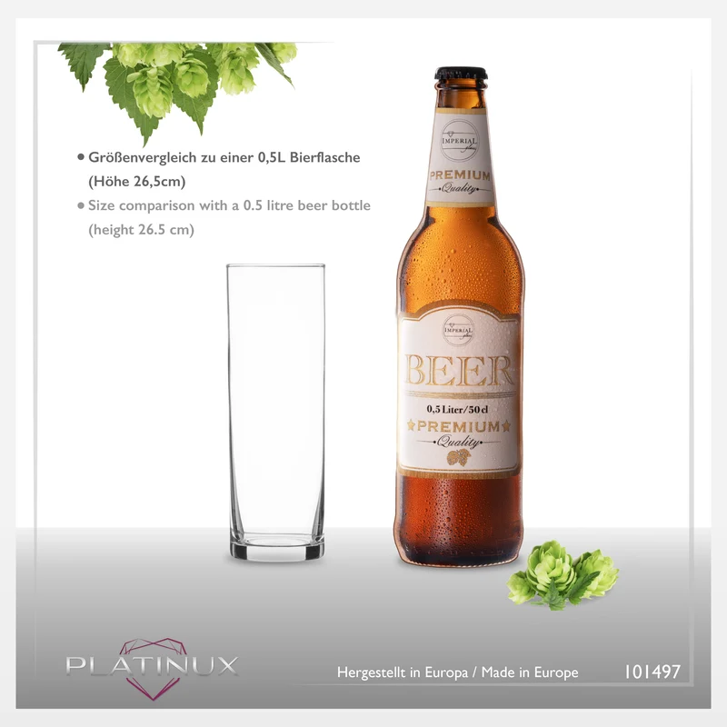 PLATINUX Hohe Biergläser 200ml (max. 240ml) Set 6-Teilig Bierstangen aus Glas Kölschglas