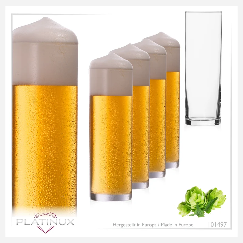 PLATINUX Hohe Biergläser 200ml (max. 240ml) Set 6-Teilig Bierstangen aus Glas Kölschglas