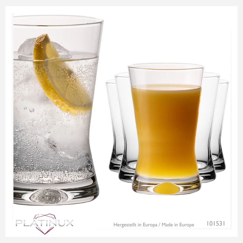 PLATINUX Trinkgläser 200ml X-Form Set 6-Teilig Saftgläser aus Glas Spülmaschinenfest