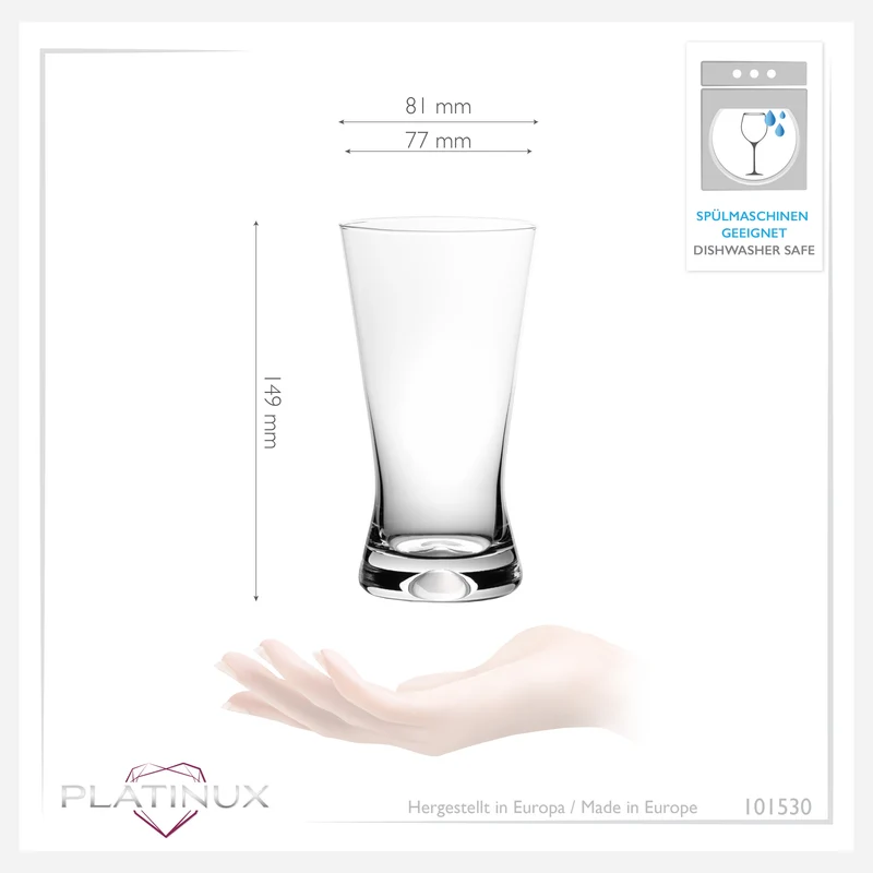 PLATINUX Trinkgläser 300ml Biergläser X-Form Set 6-Teilig aus Glas Serie "CrossLine" Spülmaschinenfest