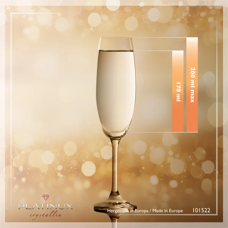 PLATINUX Sektgläser 170ml (max. 200ml) aus Crystalline Glas Set 6-Teilig Spülmaschinenfest