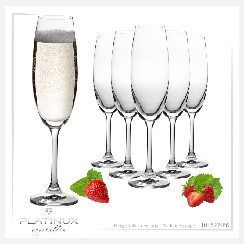 PLATINUX Sektgläser 170ml (max. 200ml) aus Crystalline Glas Set 6-Teilig Spülmaschinenfest