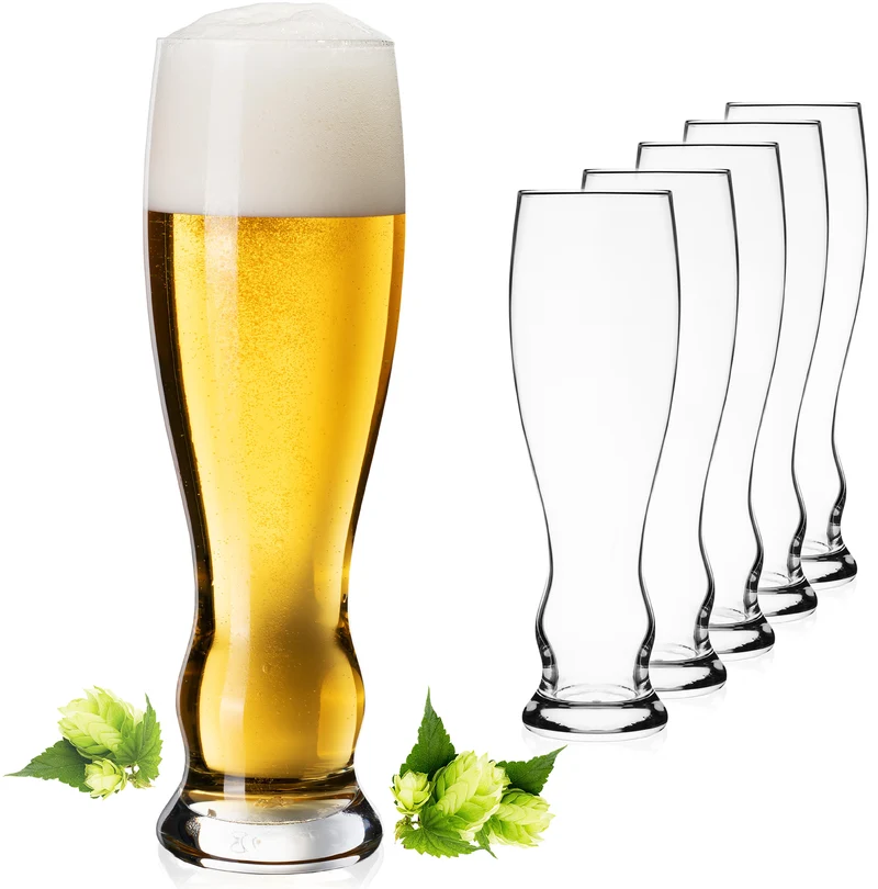 PLATINUX Hohe Biergläser 500ml (max. 600ml) Set 6-Teilig Weizengläser aus Glas 0,5L