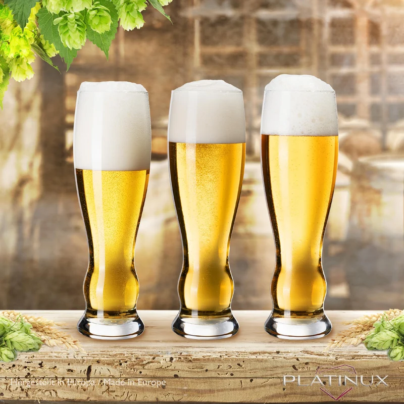 PLATINUX Hohe Biergläser 500ml (max. 600ml) Set 6-Teilig Weizengläser aus Glas 0,5L