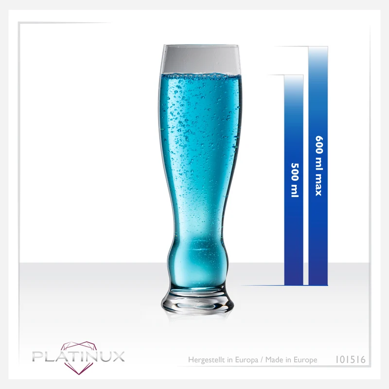 PLATINUX Hohe Biergläser 500ml (max. 600ml) Set 6-Teilig Weizengläser aus Glas 0,5L