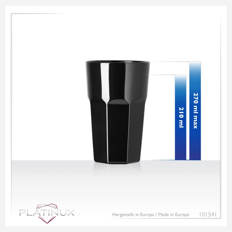 PLATINUX Schwarze Trinkgläser aus Glas Set 6-Teilig 210ml (max.270ml)
