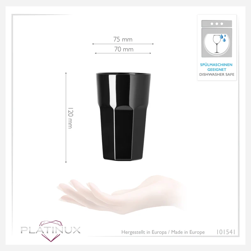 PLATINUX Schwarze Trinkgläser aus Glas Set 6-Teilig 210ml (max.270ml)