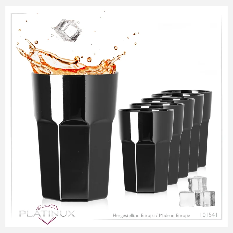 PLATINUX Schwarze Trinkgläser aus Glas Set 6-Teilig 210ml (max.270ml)