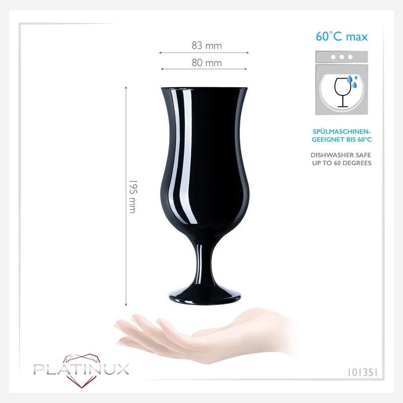 PLATINUX Schwarze Cocktailgläser Set 6 Stück 400ml (max. 470ml)