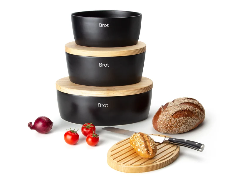 -Continenta- Brottopf oval Keramik mit Holzdeckel, 30x23x13,5cm
