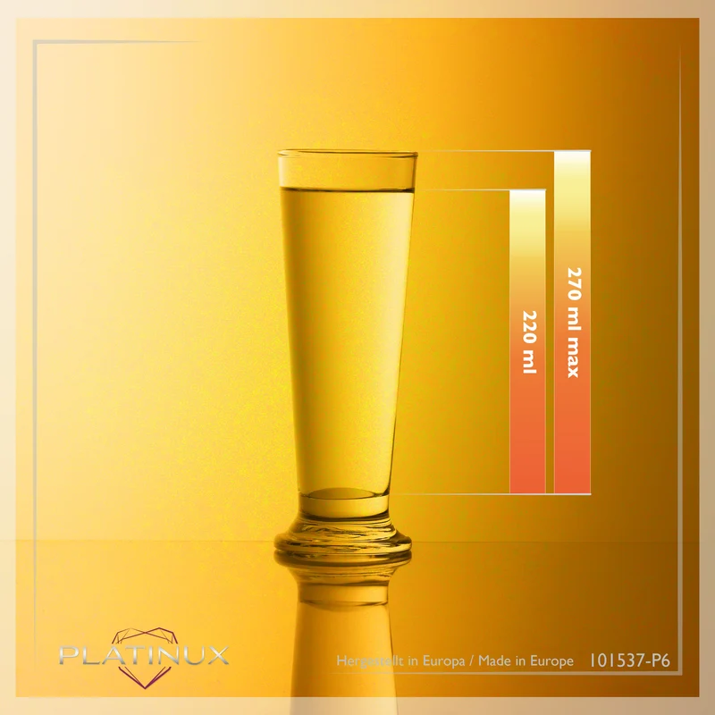 PLATINUX Biergläser Set 6-Teilig aus Glas 220ml (max. 250ml)