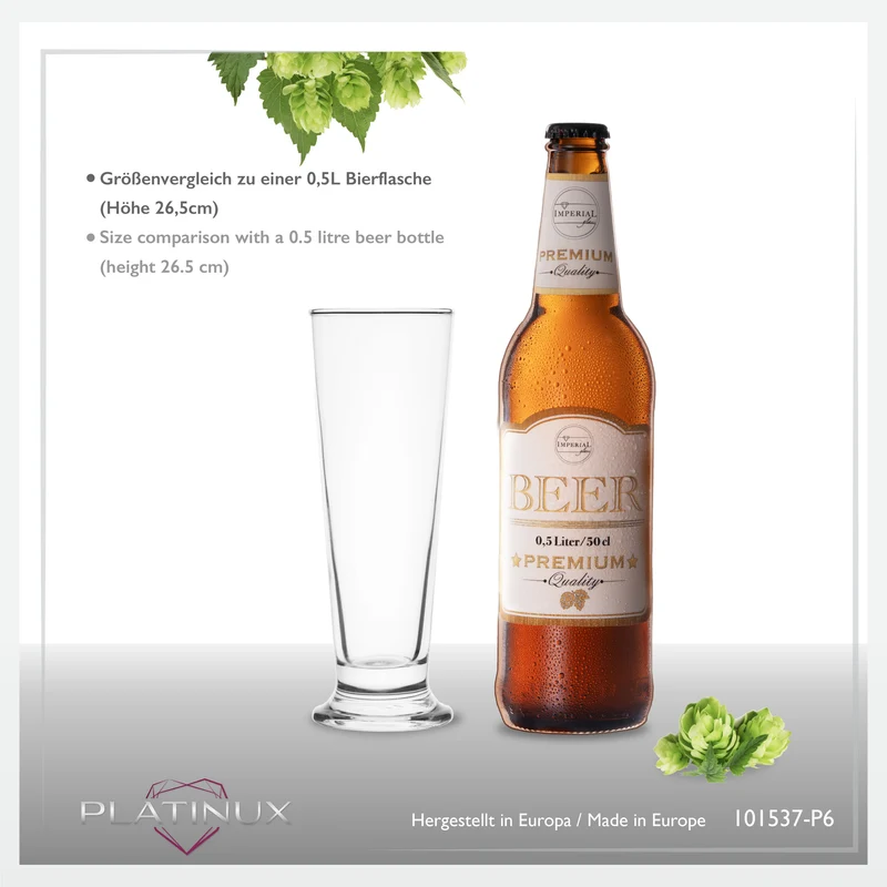 PLATINUX Biergläser Set 6-Teilig aus Glas 220ml (max. 250ml)