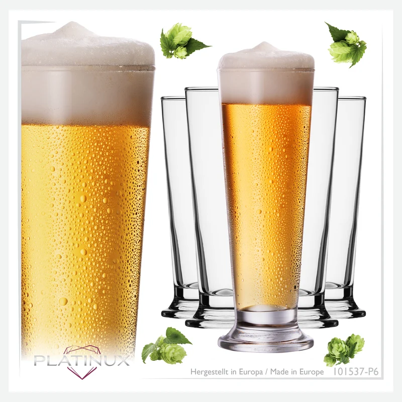 PLATINUX Biergläser Set 6-Teilig aus Glas 220ml (max. 250ml)