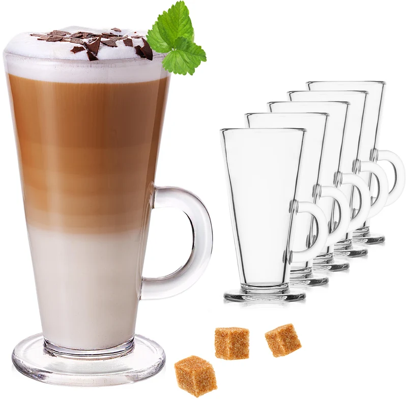 PLATINUX Kaffeegläser mit Henkel 270ml Set 6-Teilig aus Glas