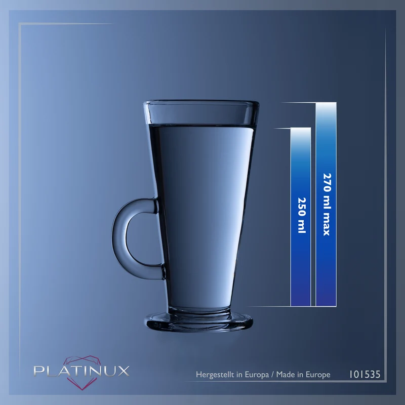 PLATINUX Kaffeegläser mit Henkel 270ml Set 6-Teilig aus Glas