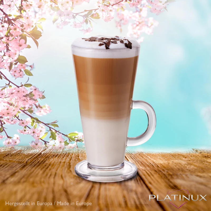 PLATINUX Kaffeegläser mit Henkel 270ml Set 6-Teilig aus Glas