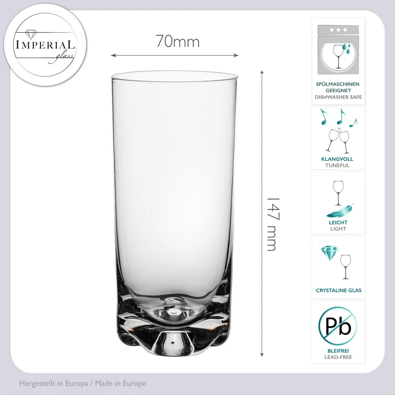 IMPERIAL glass Trinkgläser 6er Set 400ml spülmaschinenfest Crystalline Glas mit gewelltem Boden