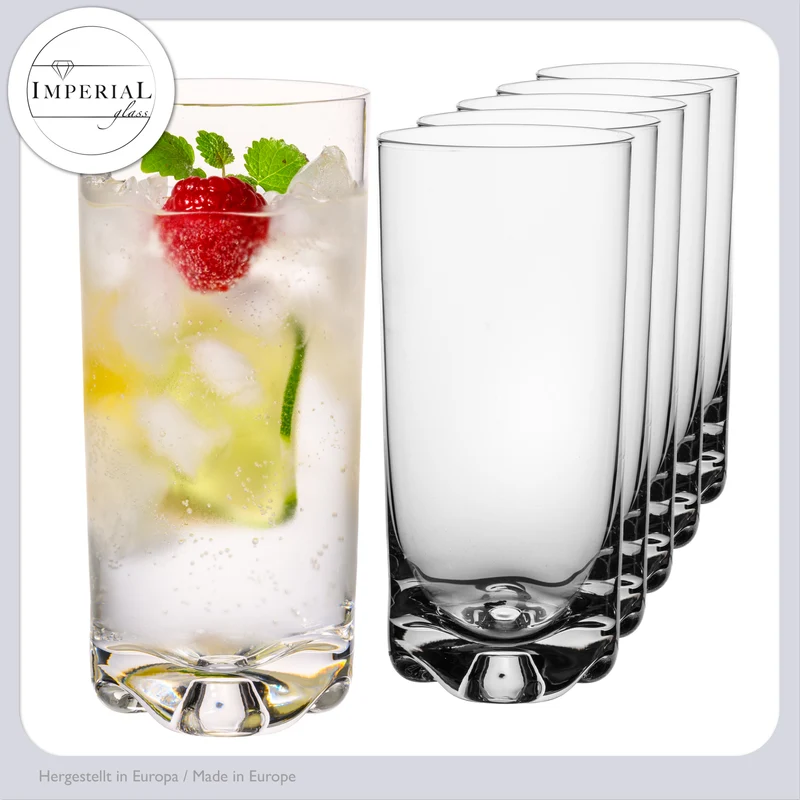 IMPERIAL glass Trinkgläser 6er Set 400ml spülmaschinenfest Crystalline Glas mit gewelltem Boden