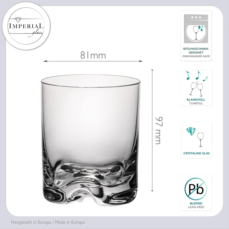 IMPERIAL glass Trinkgläser 6er Set 370ml Crystalline Glas spülmaschinenfest mit gewelltem Boden