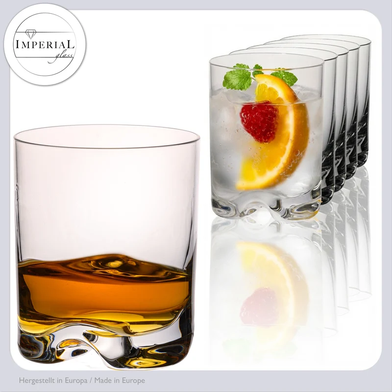 IMPERIAL glass Trinkgläser 6er Set 370ml Crystalline Glas spülmaschinenfest mit gewelltem Boden