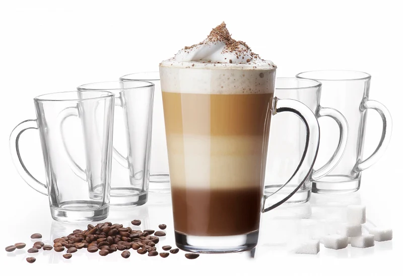 PLATINUX Latte Macchiato Gläser mit Griff aus Glas Set 6-Teilig 270ml (max. 350ml)