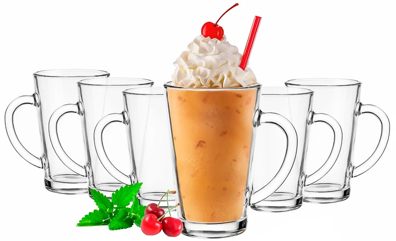 PLATINUX Latte Macchiato Gläser mit Griff aus Glas Set 6-Teilig 270ml (max. 350ml)