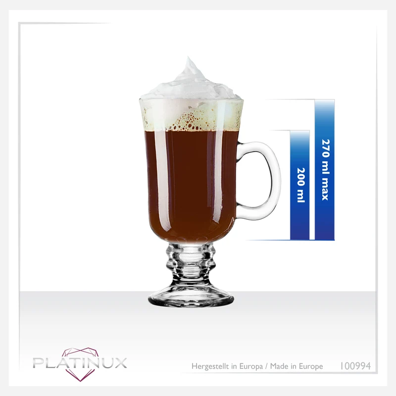 PLATINUX Irish Coffee Gläser Set mit Henkel 230ml 6-Teilig Glas