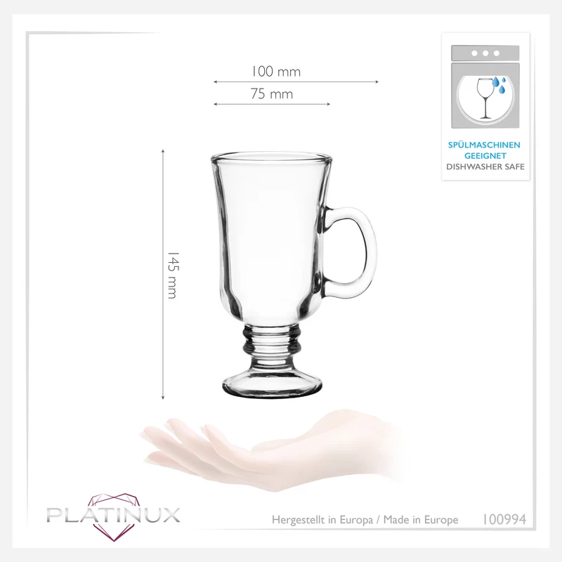 PLATINUX Irish Coffee Gläser Set mit Henkel 230ml 6-Teilig Glas