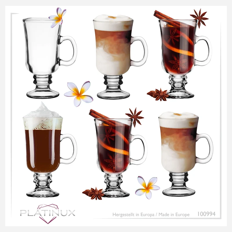 PLATINUX Irish Coffee Gläser Set mit Henkel 230ml 6-Teilig Glas