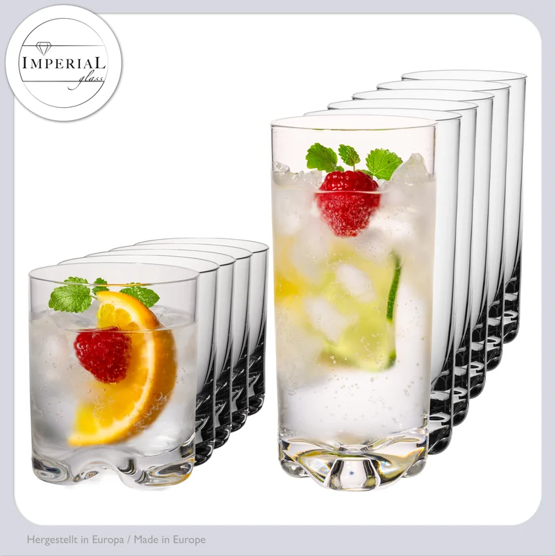 IMPERIAL glass Trinkgläser Set 12 Teilig 400ml & 370ml aus Crystalline Glas spülmaschinenfest mit geformtem Boden