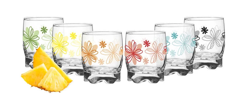 PLATINUX Trinkgläser mit Blumen Dekor Set 6 Teilig 250ml (max.280ml) mit geformten Boden
