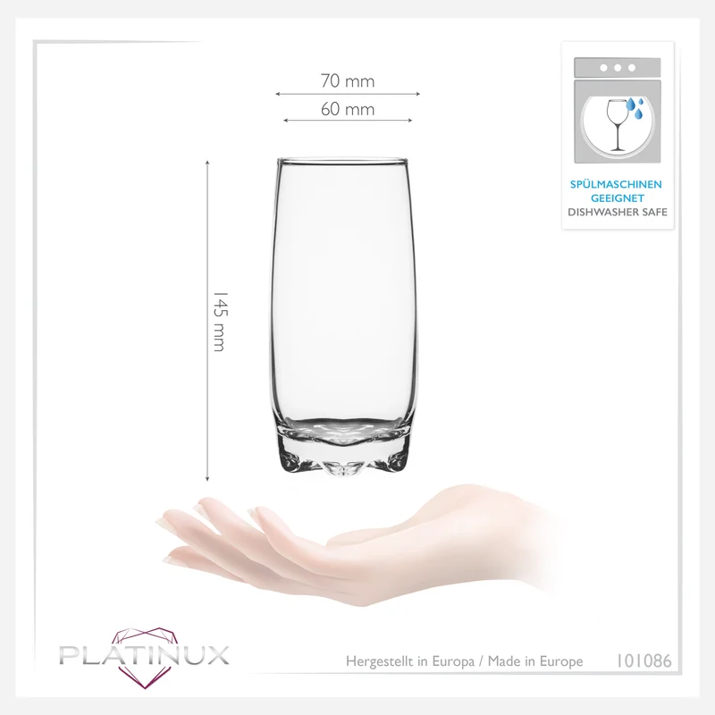 PLATINUX Trinkgläser Set 6 Teilig 350ml geformter Boden