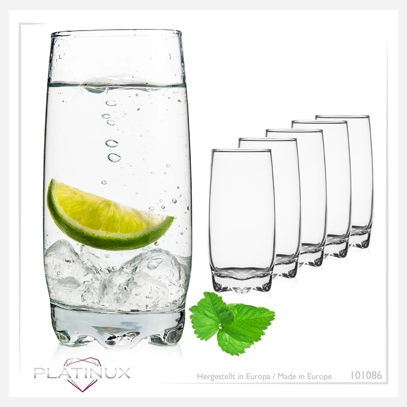 PLATINUX Trinkgläser Set 6 Teilig 350ml geformter Boden
