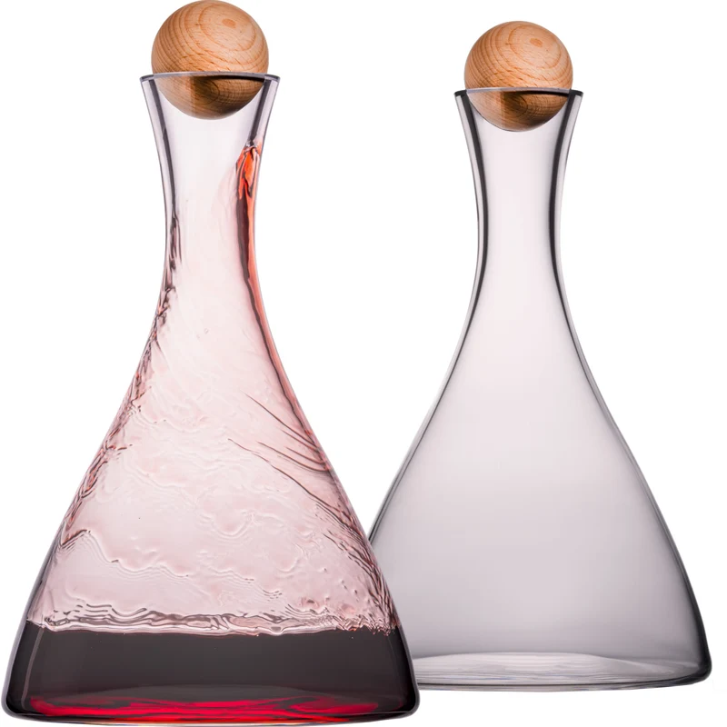 IMPERIAL glass Weindekanter aus Crystalline Glas - 2 Stück - handgefertigte Weinkaraffe mit Holzverschluss 1700ml