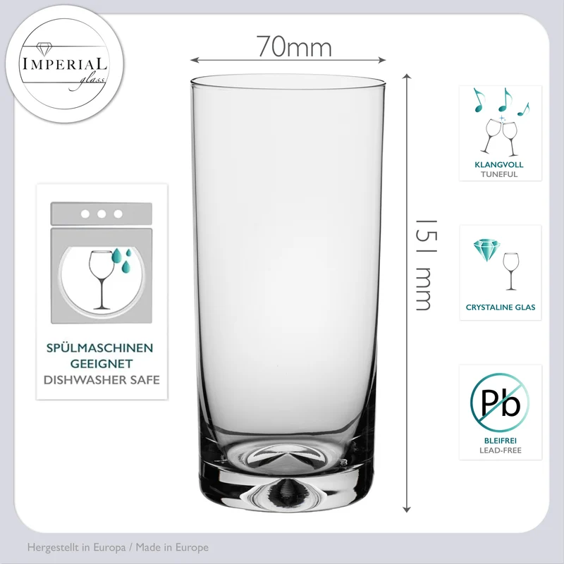 IMPERIAL glass Trinkgläser 6er Set 420ml spülmaschinenfest aus bleifreiem Crystalline Glas