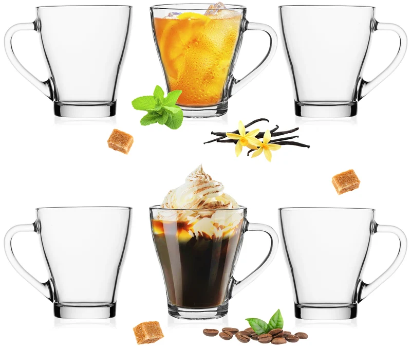 PLATINUX Kaffeegläser mit Griff Set 6-Teilig 320ml (max. 420ml) aus Glas