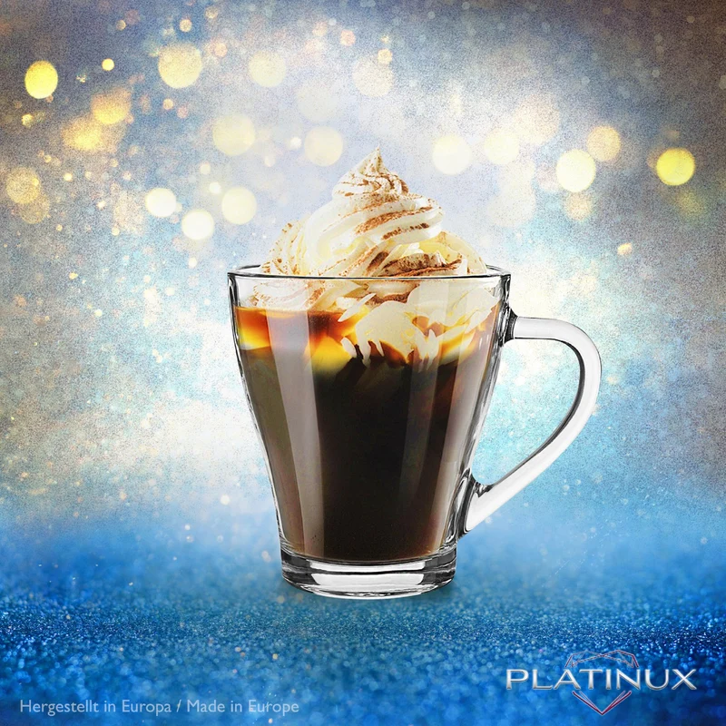 PLATINUX Kaffeegläser mit Griff Set 6-Teilig 320ml (max. 420ml) aus Glas