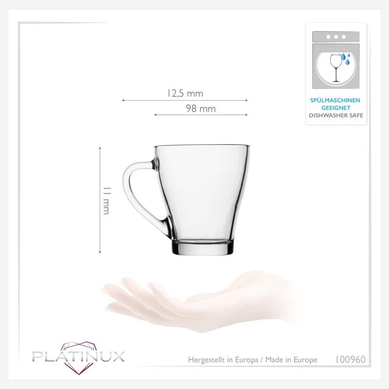 PLATINUX Kaffeegläser mit Griff Set 6-Teilig 320ml (max. 420ml) aus Glas