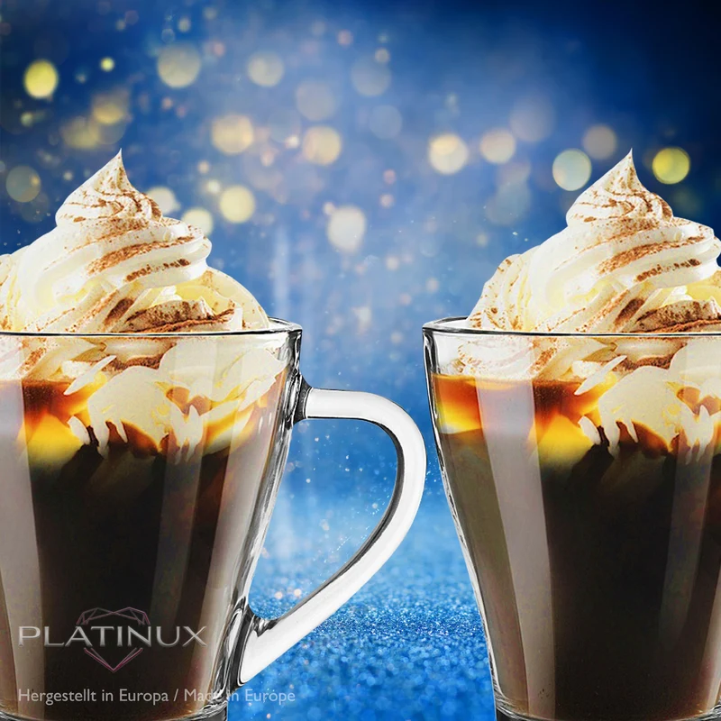 PLATINUX Kaffeegläser mit Griff Set 6-Teilig 320ml (max. 420ml) aus Glas