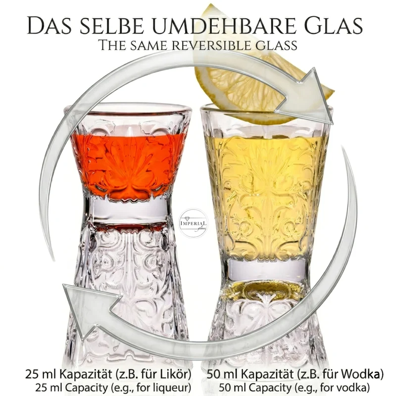IMPERIAL glass Shotgläser 6er Set aus Crystalline Glas - umdrehbares Shotglas 30ml/60ml Spülmaschinenfest
