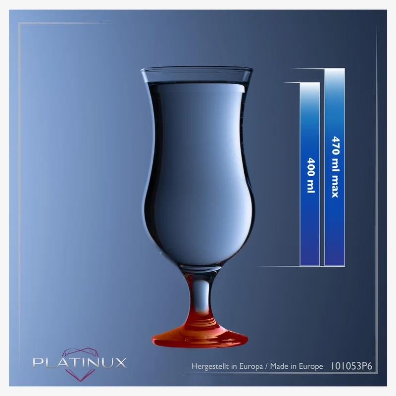 PLATINUX Cocktailgläser Set 6 Stück 400ml (max. 470ml) Longdrinkgläser Rot