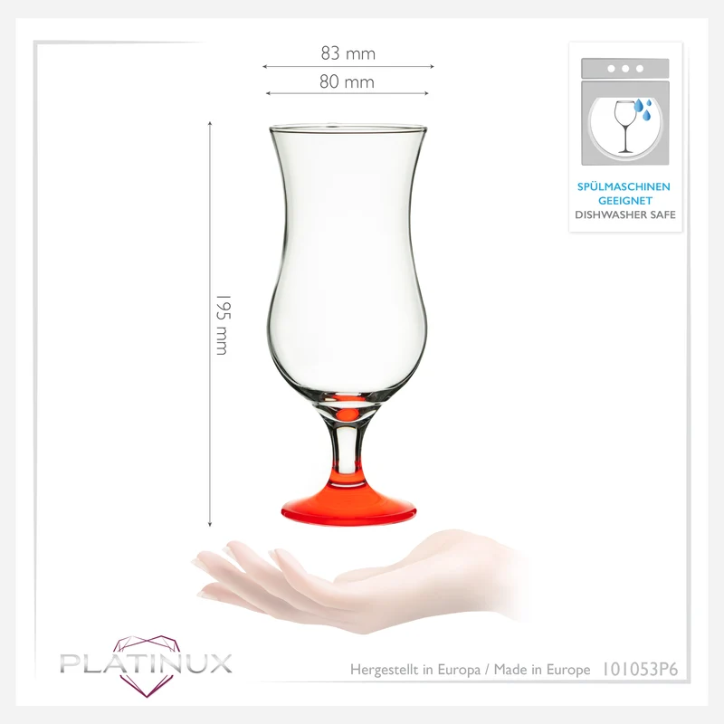 PLATINUX Cocktailgläser Set 6 Stück 400ml (max. 470ml) Longdrinkgläser Rot