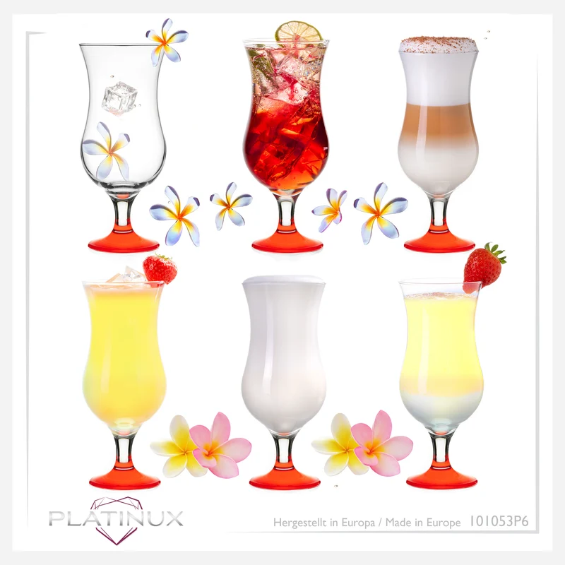 PLATINUX Cocktailgläser Set 6 Stück 400ml (max. 470ml) Longdrinkgläser Rot