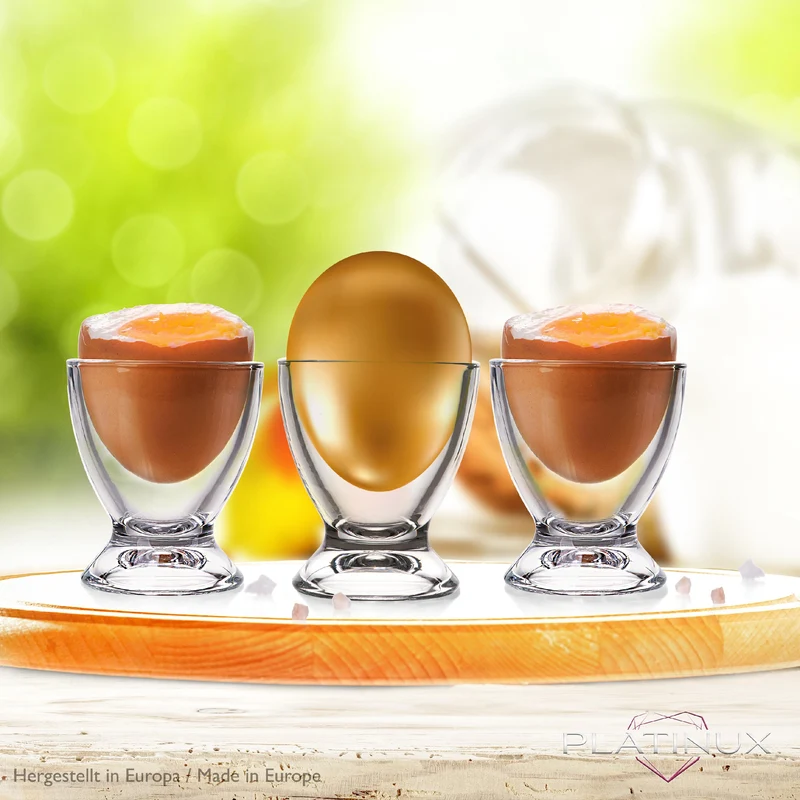 PLATINUX Eierbecher Set aus Glas 6 Teilig Eierständer Frühstück Egg-Cup